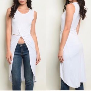 Long White Knot Detail Sleeveless Top